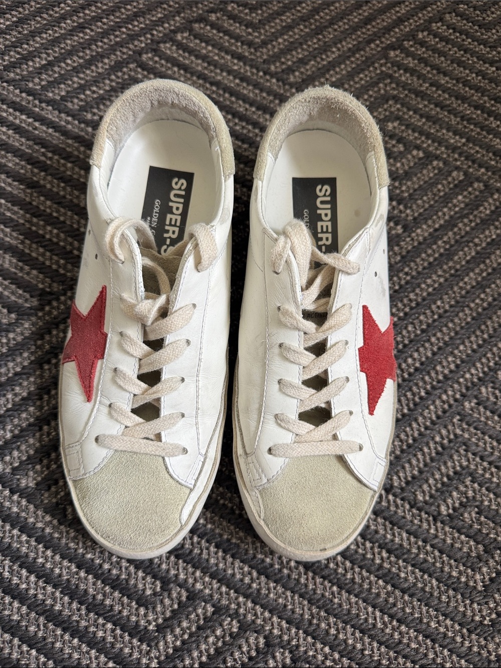 Golden Goose White Leather Sneakers with Red Star